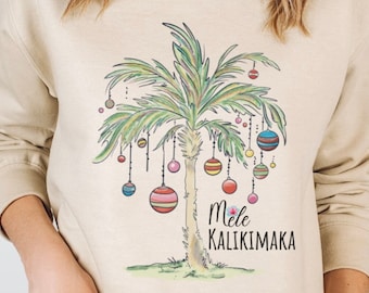 Christmas Palm Tree Sweatshirt Mele Kalikimaka Shirt Tropical Christmas Tree Shirt Beach Christmas Top Xmas Family Vacation Shirt Oversized
