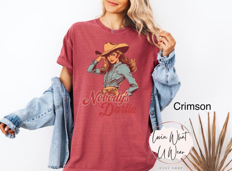 Comfort Colors Retro Western Shirt Nobodys Darlin T-Shirt Vintage Cowgirl TShirt Rodeo Tee Trendy Country Music Top Cute Southwest TShirt afbeelding 4