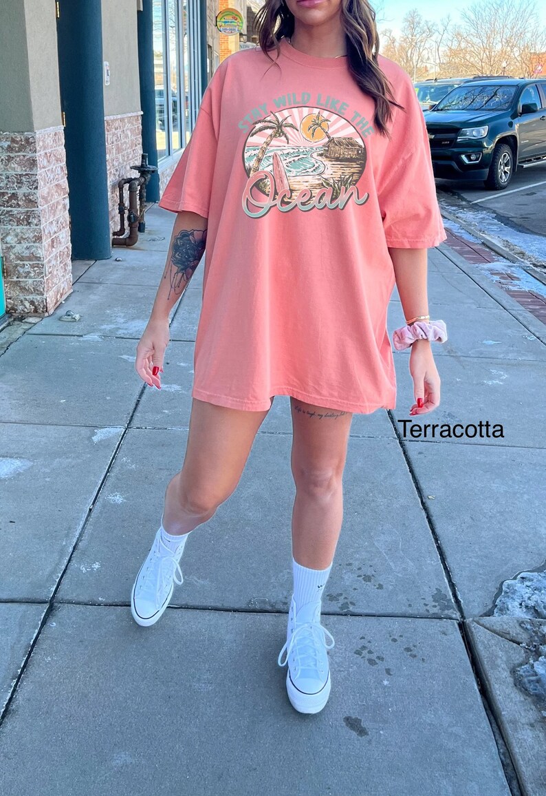 Comfort Colors Boho Beach Shirt Stay Wild Like The Ocean T-Shirt Retro Summer TShirt Vacation Shirt Surf Shirt Tropical Beach Oversized Tee image 5