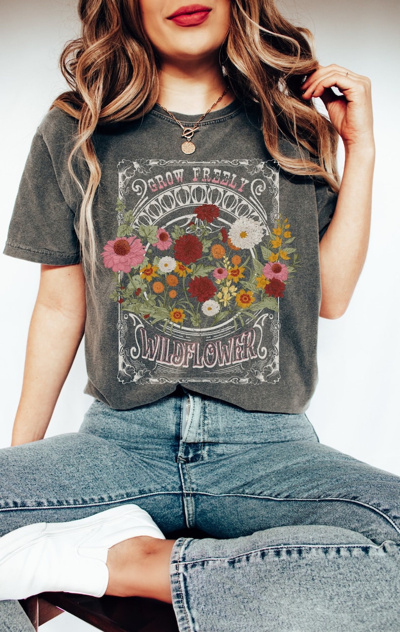 Comfort Colors Grow Freely Wildflowers T Shirt, Vintage Floral Shirt, Boho Flowers Shirt, Gift For Women, Trendy Floral Shirt, Botanical Tee image 1
