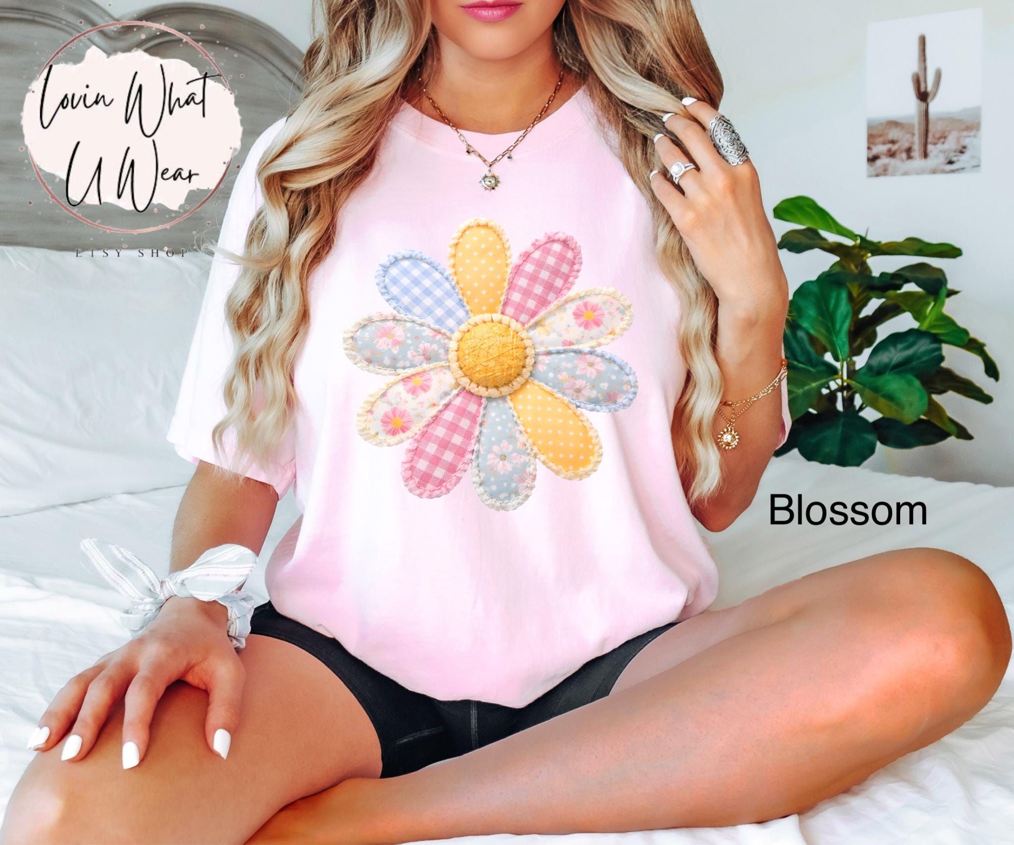 Comfort Colors Faux Quilted Patchwork Daisy Shirt Floral Graphic