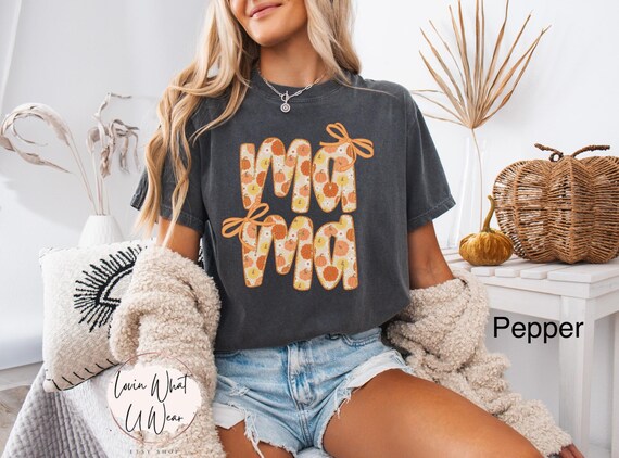 Comfort Colors Coquette Mama Shirt Pumpkin Mama T-Shirt Fall Mama TShirt Trendy Mom Shirt New Mom Gift Mom Life Tee Cozy Autumn Mama Top