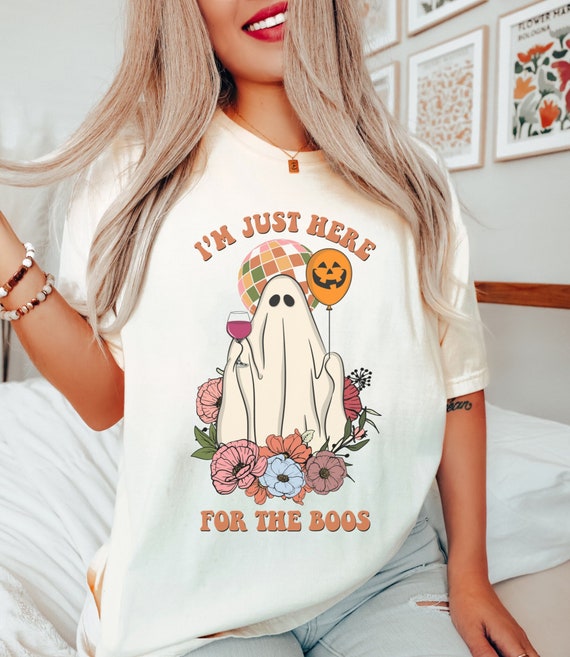Womens Halloween Shirt For Women Im Just Here For The Boos Wine T-Shirt Womens Halloween Shirt For Women Im Just Here For The Boos Wine T-Shirt