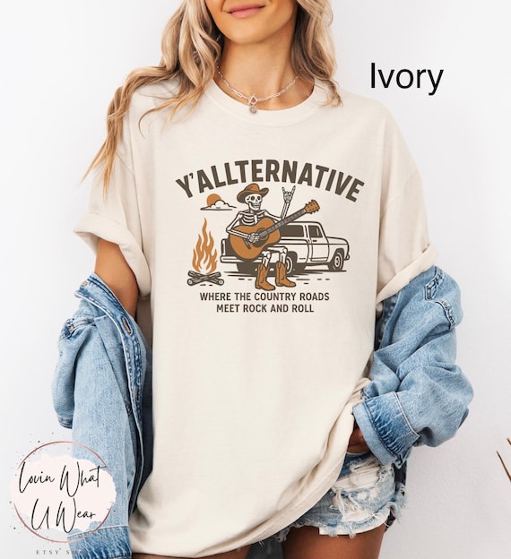 Comfort Colors Y Allternative Shirt Vintage Skeleton Western T-Shirt Country Music TShirt Alternative Rock n Roll Tee Country Concert Top