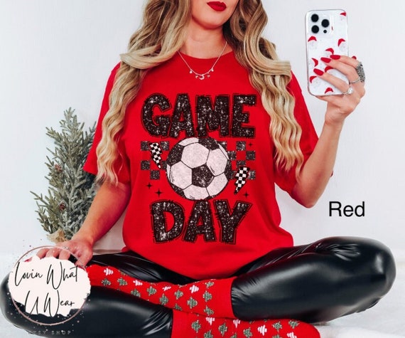 Comfort Colors Soccer Shirt Faux Glitter Soccer Game Day T-Shirt Cute Soccer Mama TShirt Soccer Season Top Oversized Soccer Tee Soccer Gift