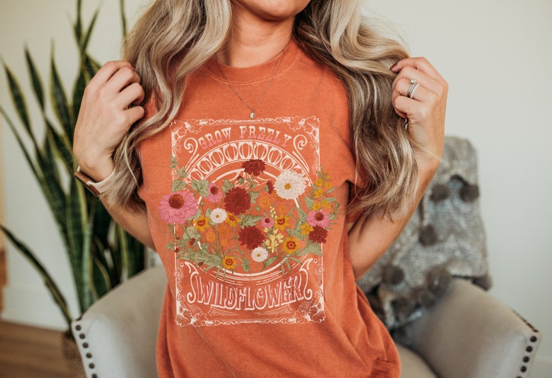 Comfort Colors Grow Freely Wildflowers T Shirt, Vintage Floral Shirt, Boho Flowers Shirt, Gift For Women, Trendy Floral Shirt, Botanical Tee image 2