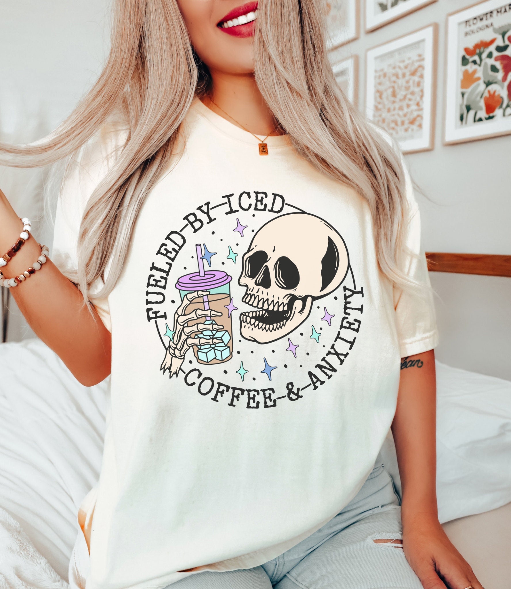 Fueled by Iced Coffee and Anxiety Comfort Colors Shirt, Funny