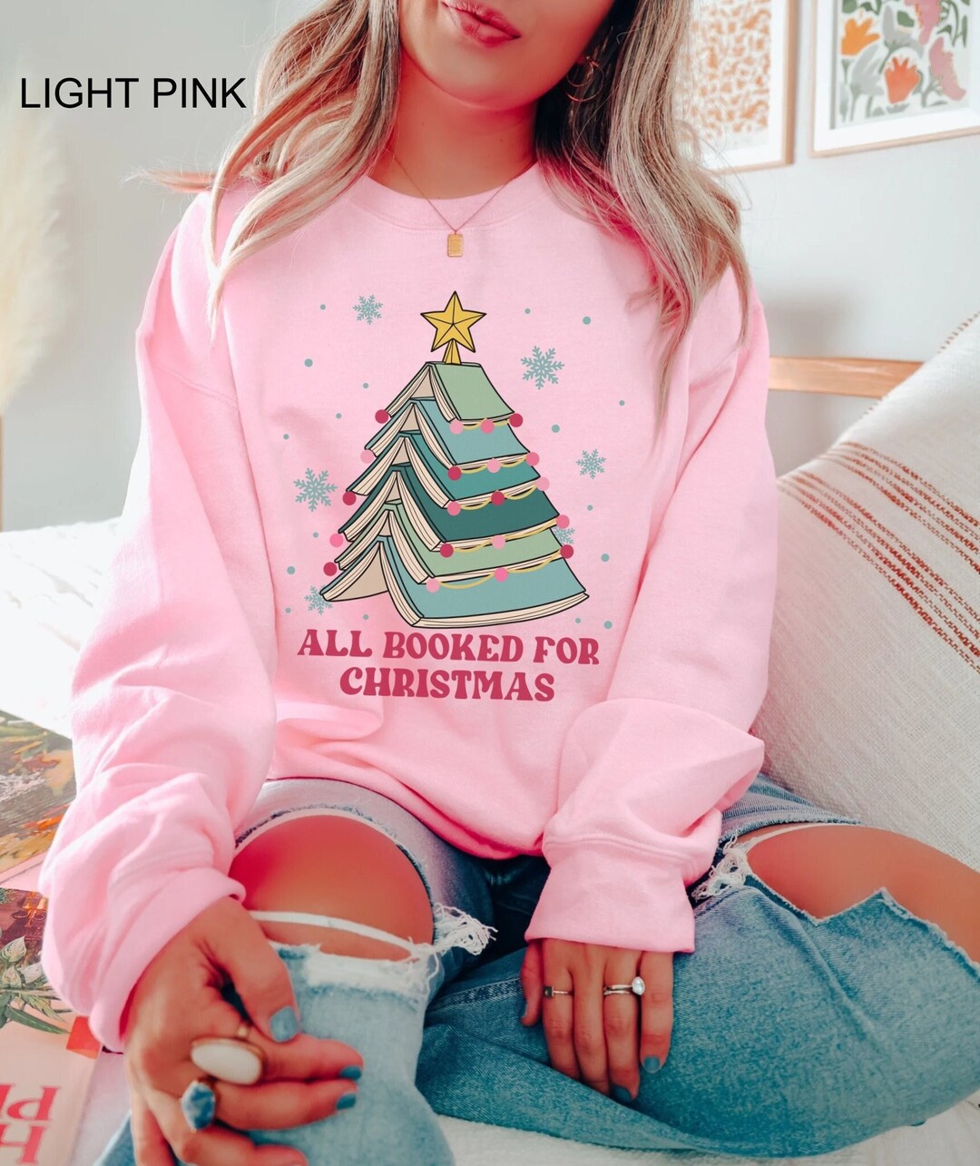 Books Christmas Tree Sweatshirt All Booked for Christmas Shirt Book