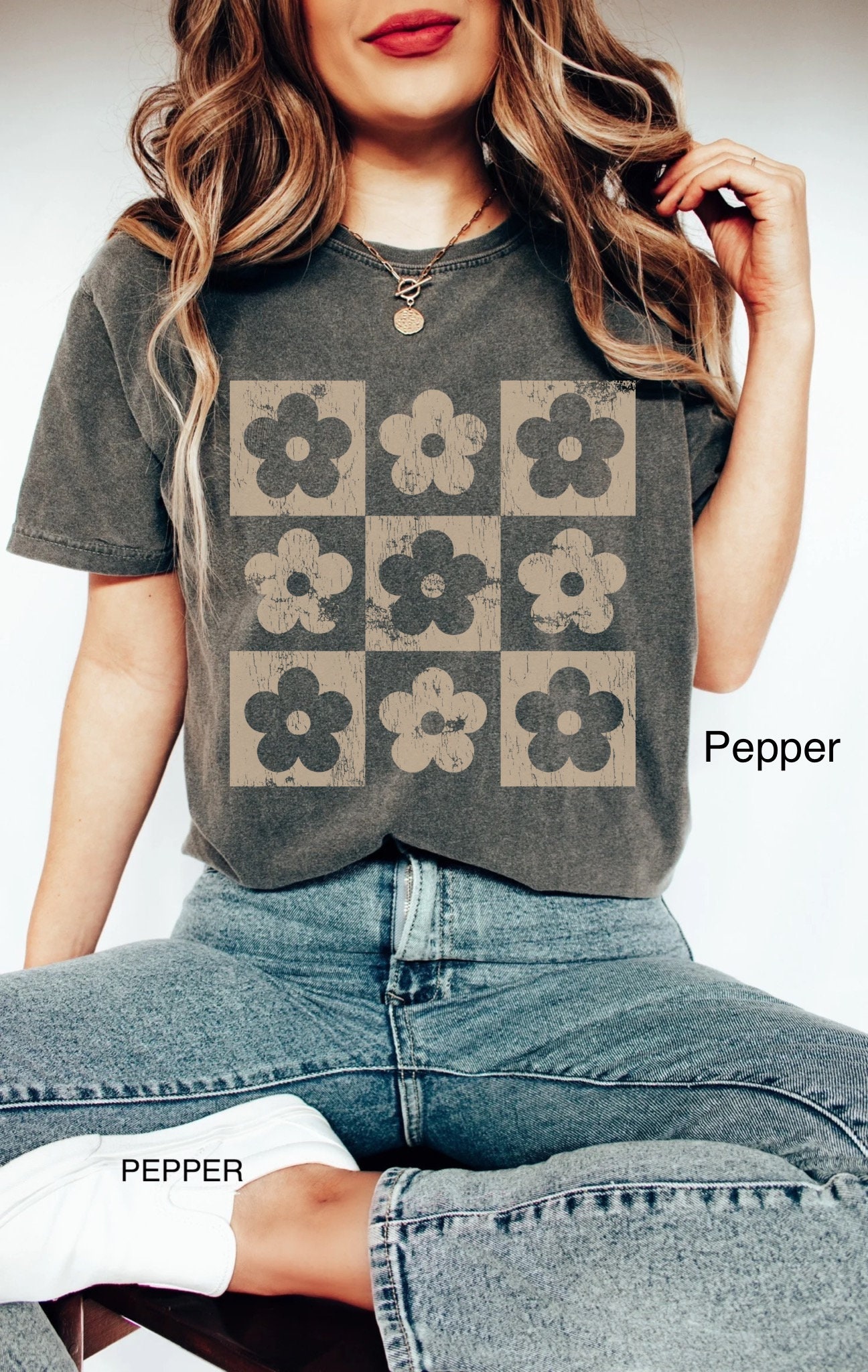 Comfort Colors Checkered Flowers Shirt Retro Flowers T-shirt