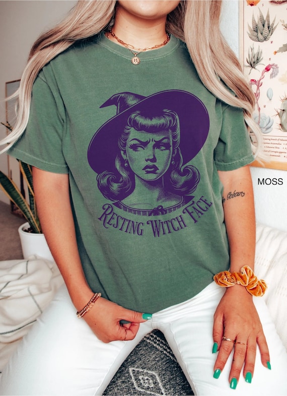 Comfort Colors Funny Retro Halloween Shirt Vintage Witch T-Shirt Cute Resting Witch Face TShirt Halloween Party T Shirt Fall Oversized Tee