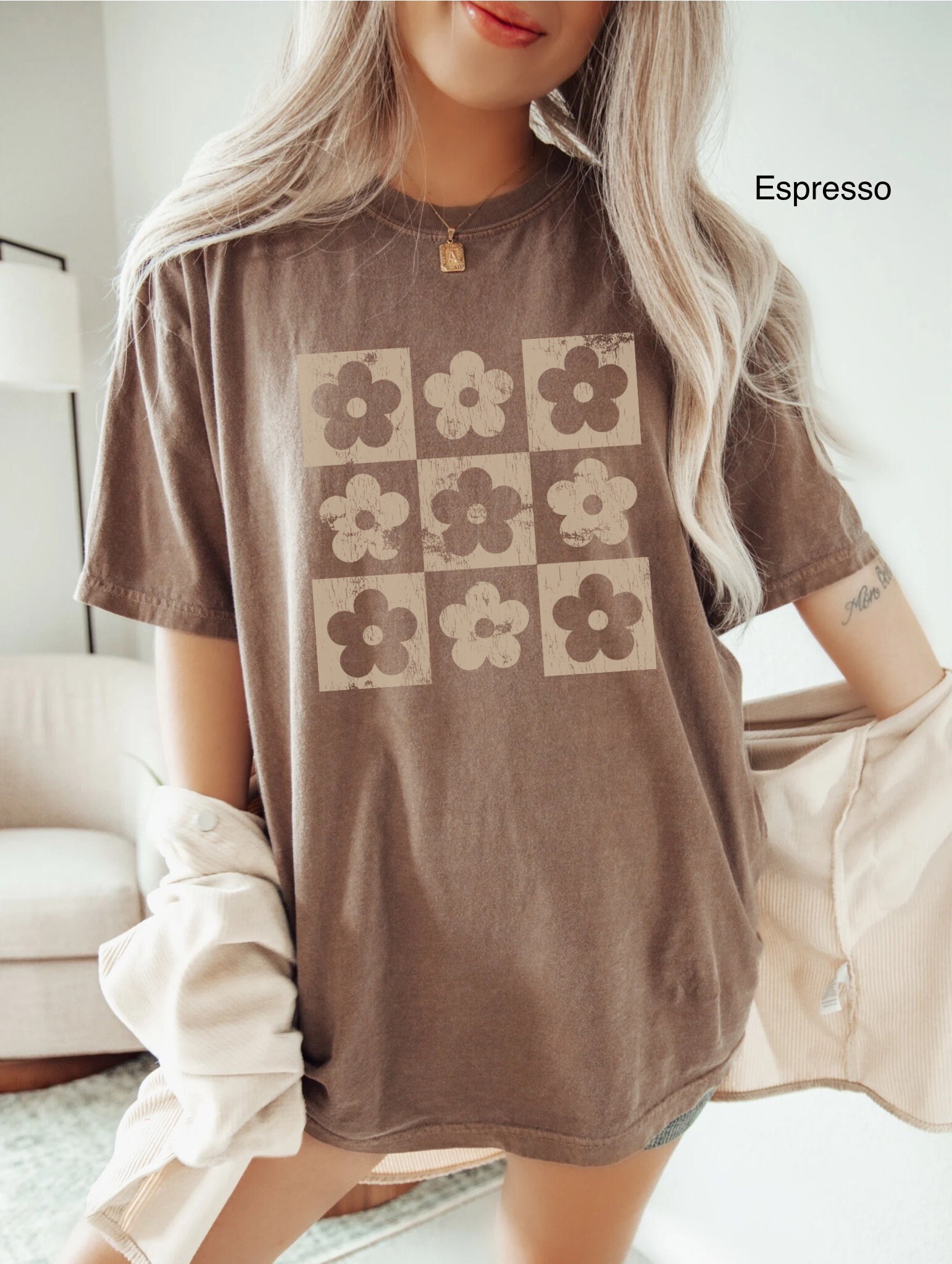 【CPGN STUDIO】Checker Flower Short Sleeve T-Shirt Designer fashion, Seoul-fully created | W Concept
