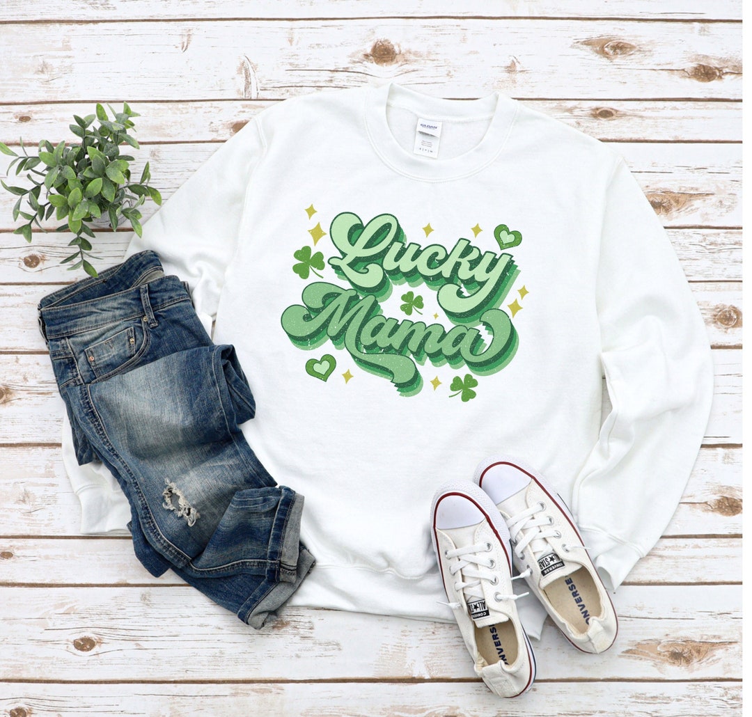 Lucky Mama Sweatshirt - Women's St. Patrick's Day Shirt, Long Sleeve Pullover With Graphic Print