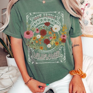 Comfort Colors Grow Freely Wildflowers T Shirt, Vintage Floral Shirt, Boho Flowers Shirt, Gift For Women, Trendy Floral Shirt, Botanical Tee image 4