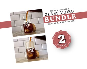 Libbey Glass VIDEO Mockup Bundle Clear & Frosted Glass Can Tumbler Mockup 16oz Cup Template UV DTF Libby Cup Mock Sipper Glass 16 oz Mockup