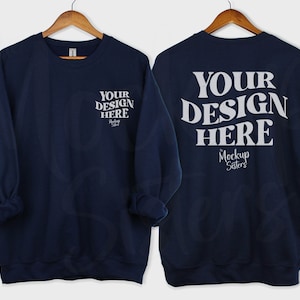 Gildan 18000 NAVY Front and Back Mockup Bundle Hanger Mockup Crewneck Mockup Sweatshirt 2 Sides Hanging Mockup 18000 Mockup Bundle Gildan