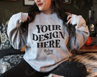 Sport Gray Gildan 18000 Mockup, Gildan Sport Gray Mockup, Crew Neck Mock Up, Blank Sweatshirt Mockup, Gildan Crew Mockup, Aesthetic Mockup