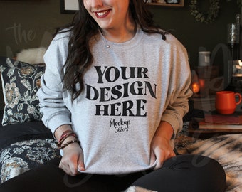 Sport Grey Gildan 18000 Mockup Crew Neck Mock Up Sudadera Mockup Woman Gildan Sweater Mockup Oversized Mockup Sport Grey Mock