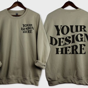 Gildan 18000 SAND Front and Back Mockup Bundle Hanger Mockup Crewneck Mockup Sweatshirt Mockup Mockup Hanging Mockup 18000 Mockup Bundle