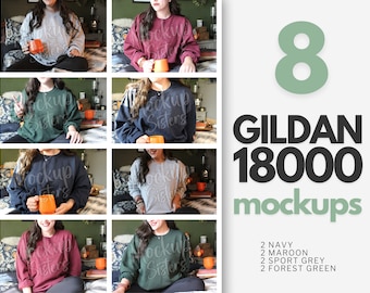 Gildan 18000 Mockup Bundle Green Gildan Crewneck Mockup Bundle POD Mock Up Maroon Sweater Mockup for Sellers Navy Gildan Sweatshirt Bundle