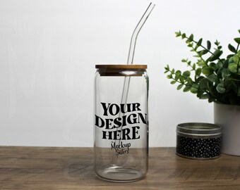 16oz Clear Glass Can Mockup Libbey Beer Can Mockup For Tumbler Glass Can Blank Glass Can Mock Iced Coffee Mockup Sipper Glass 16 oz Mockup