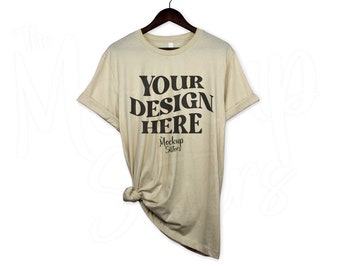 Bella Canvas 3001 TAN T-Shirt Mockup Front and Back Tied T-Shirt Mockup Bundle Words on Back of Shirt Flatlay Front Back 3001 Hanging Mockup