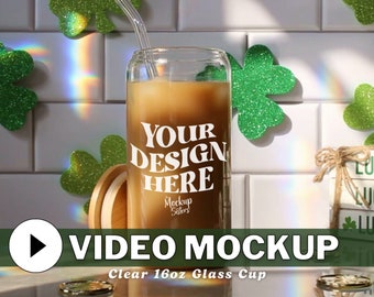 Video Mockup 16oz Clear Glass Can Mockup For St Patricks Day 16oz Libbey Glass Mockup 16oz Glass Sipper Glass 16 oz Mockup St Pattys Mock Up