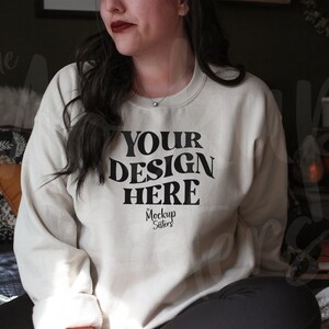 Gildan 18000 Mockup Sand Model Mockup Crew Neck Sweatshirt Mock Up Gildan Long Sleeve Mockup Oversized Sweatshirt Mockup G18000 Mockup