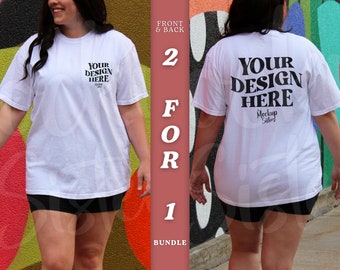 Comfort Colors 1717 White Mockup Bundle Front and Back Tshirt Mockup C1717 Back Mockup Summer Model Mockup White Comfort Tshirt