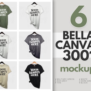 Bella Canvas 3001 Mockup Bundle Hanger Mockup Shirt Front Bella Mockup Bundle 3001 Ash Mockup Tshirt Black Mockup Shirt Green Bella Canvas