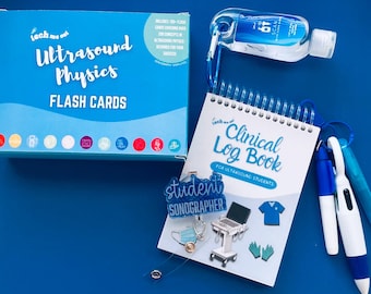 Sonography Student Success Kit | Complete Study Essentials for Ultrasound School | Flashcards, Badge Reel, Logbook, Pen Highlighter Set
