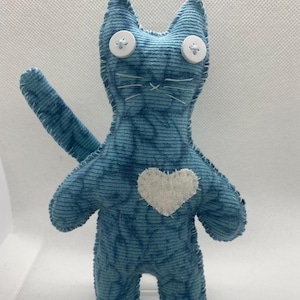 Handmade Blue Cat Doll- Sewn by hand from recycled fabric!