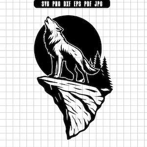 Howling Wolf Svg, Wolf Svg, Moon Wolf Svg, Wilderness Svg, Mountain Svg, Night Wolf Svg, Forest Svg