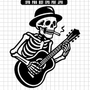 Skeleton Playing Guitar Svg, Guitar Skeleton Svg, Music Skull Svg, Rock Skull Svg, Halloween Guitar Svg, Musician Svg, Jazz Svg