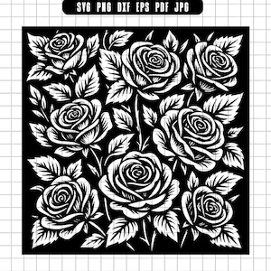 Rose Pattern Svg, Floral Background Svg, Roses Svg, Rose Panel Svg, Flower Design Svg, Rose Svg Png Dxf Eps Pdf Jpg