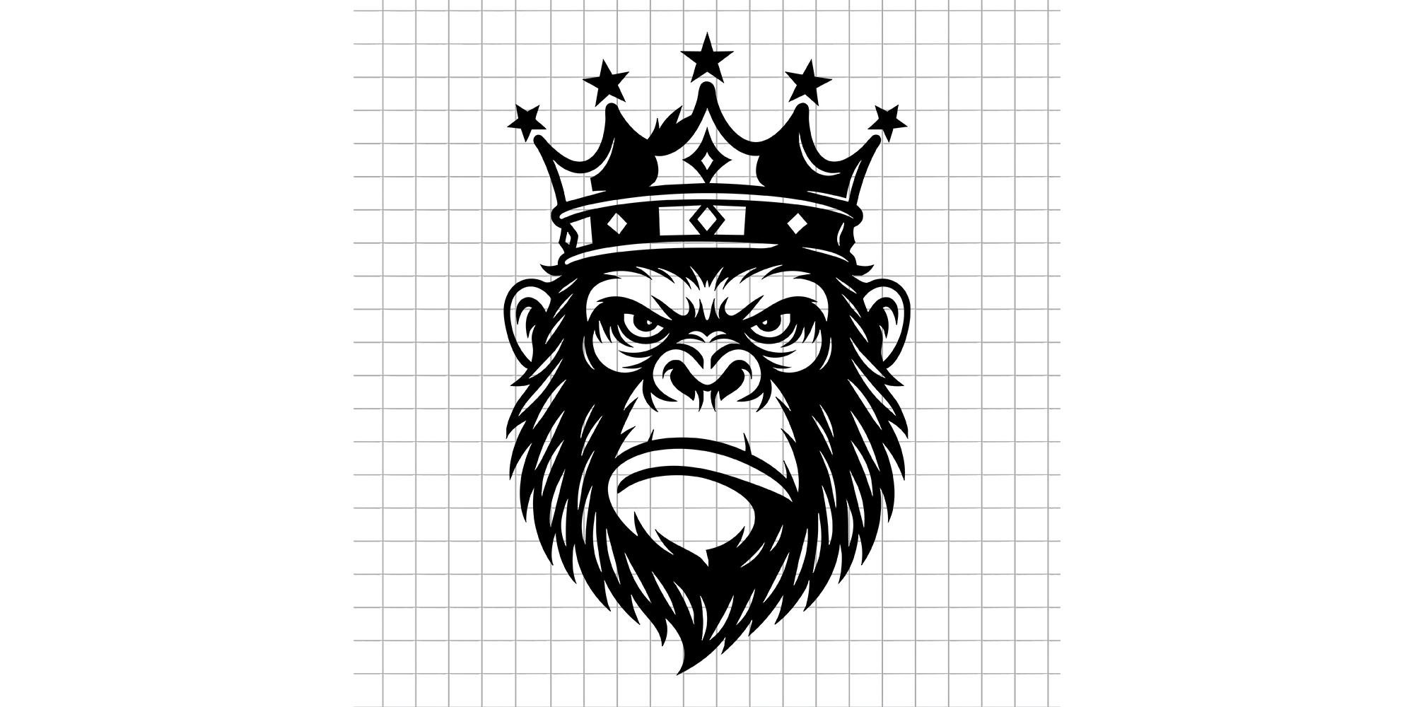 King Gorilla Svg, Crown Gorilla Svg, Royal Ape Svg, Gorilla Face Svg, Gorilla King Head Silhouette Svg File