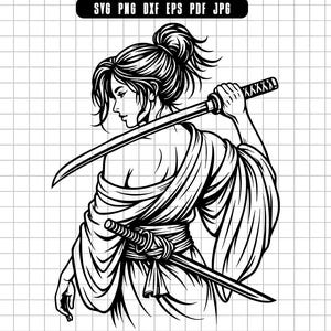 Samurai Girl Svg, Katana Woman Svg, Japanese Warrior Svg, Samurai Cut File, Digital File, Clipart, Instant Download