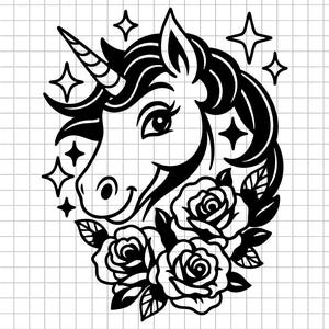 Unicorn Svg, Unicorn Flowers Svg, Floral Unicorn Svg, Magical Unicorn Svg, Unicorn PNG, DXF, Clipart, Cut File, Silhouette, Instant Download