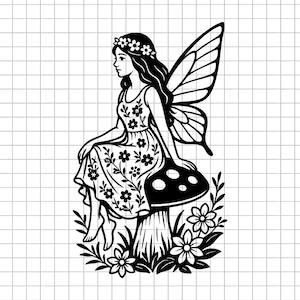 Flower Fairy Svg, Magical Girl Svg, Forest Fairy Svg, Mushroom Cut File, Woodland Clipart, Cricut, Silhouette, Digital Download