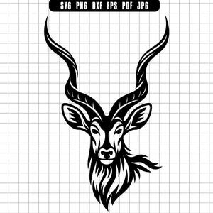 Kudu Svg, Kudu Antelope Svg, African Animal Svg, Tribal Kudu Svg, Kudu Head Svg, Wildlife Svg, Svg Png Dxf Eps Pdf Jpg