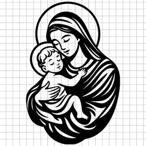 Virgin Mary Svg, Madonna Svg, Baby Jesus Svg, Holy Svg, Religious Svg, Christian Svg, Svg File, Dxf, Png, Cut File, Clipart