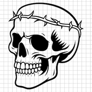 Skull Svg, Crown Skull Svg, Gothic Skull Svg, Thorn Skull Svg, Horror Svg, PNG, DXF, Cut File, Clipart, Tattoo Svg, Silhouette