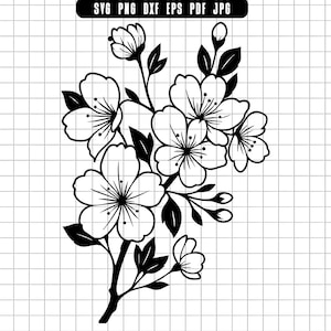 Cherry Blossom Svg, Cherry Blossom Flower Svg, Floral Svg, Spring Svg, Cherry Blossom Cut File, Cherry Svg Clipart, Digital Download