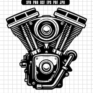 Engine Svg, V Twin Engine Svg, Motorcycle Engine Svg, Mechanic Svg, Garage Svg, Motor Clipart, Svg Png Dxf Pdf Eps Jpg, Engine Cut File