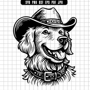 Golden Retriever Svg, Cowboy Dog Svg, Golden Dog Png, Dog Cut File, Western Dog Clipart, Silhouette Svg, Digital Dog File