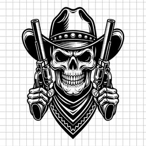 Cowboy schedel Svg, Gunslinger Svg, skelet Svg, westerse schedel Svg, schedel Png, revolver Svg, bandana gesneden bestand, Instant Download