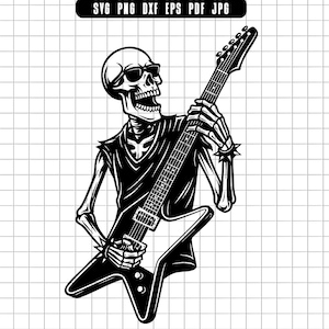 Skeleton Playing Guitar Svg, Rock Guitar Skull Svg, Death Metal Svg, Skeleton Rock Svg, Music Skeleton Svg, Skull Guitar Svg