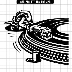 Turntable Vinyl Record Player Svg, Dj Music Lover Clipart, Retro Turntable Silhouette, Vinyl Disc Cutting File
