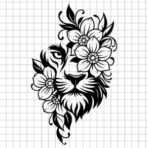 Floral Lion SVG, Lion Head SVG, Flower Lion SVG, Lion Png, Lion Cut File, Lion Clipart, Silhouette File, Digital Download