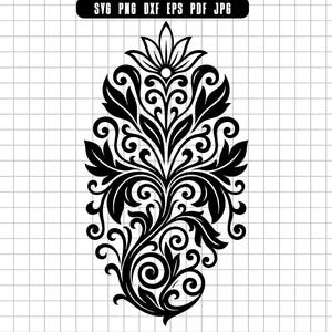 Floral Ornament Svg, Vintage Decorative Flower Svg, Elegant Floral Svg, Damask Svg, Swirl Flower Svg, Floral Pattern Svg