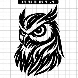 Chouette Svg, Svg tête de hibou, hibou en colère, Svg des cliparts hibou, Svg oiseau, forêt, Svg hibou de nuit